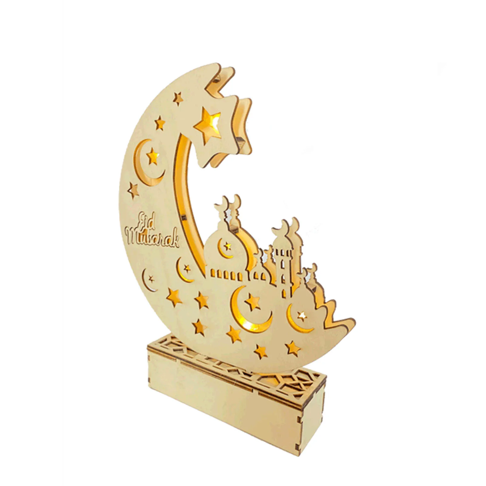 

New 10.6*4.5*25.8cm Festival Decoration Light Muslim Ramadan LED Lamp Ornament Wooden Pendant With LED Light Ramadan Decor