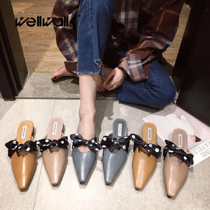 Женские шлепанцы без задника с острым носком дизайнерская обувь на низком