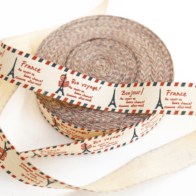 Хлопковая лента с принтом Эйфелевой башни 100 м 2 см|cotton ribbon|cotton webbingwebbing fabric |