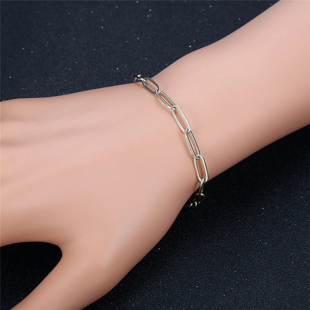 Купи 4mm Men Chain Bracelet Stainless Steel Paperclip Link Chain Bracelet for Men Women Punk Wrist Jewelry Braslet 2021 Dropshipping за 197 рублей в магазине AliExpress