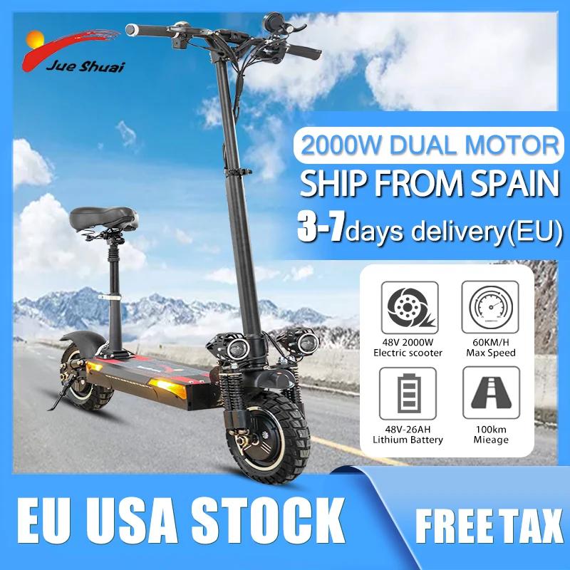 

60KM/H 48V 2000W Electric Scooter Dual Motor EU Stock E Scooter Folding 26A 70KM Max Distance trotinette Ã©lectrique with Seat