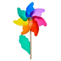 colorful wind spinner with wooden stake rainbow windmill toy for kids outdoor yard art garden decorative windmill