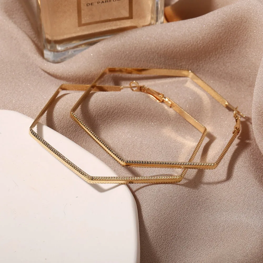 Женские серьги кольца в стиле панк простые большие шестиугольные украшения