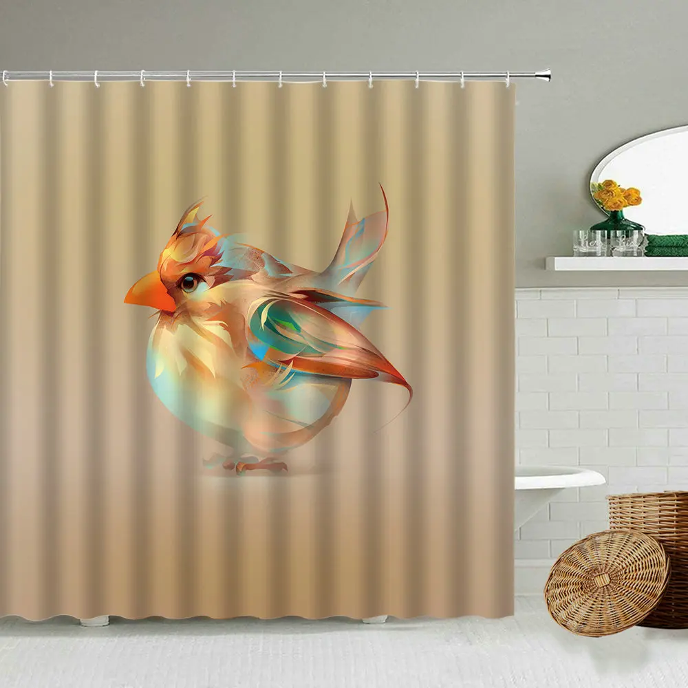 

Hand Painted Eagle Peacocks Bird Animal Shower Curtain White Bathroom Accessories With Hook Hanging Waterproof Screen Washable