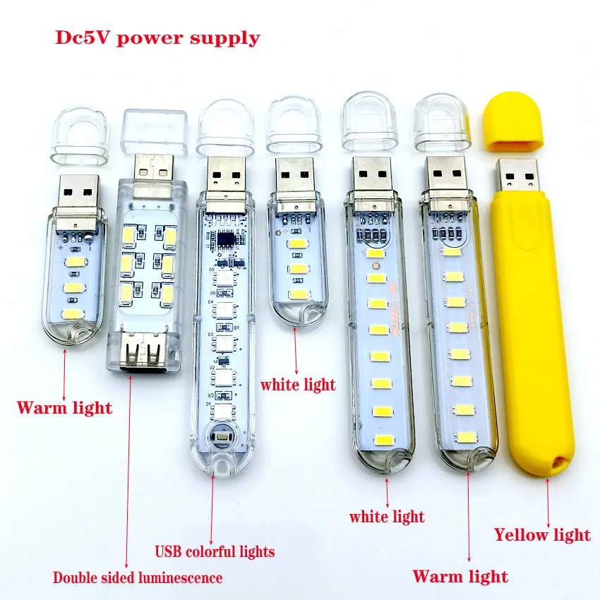 Портативная USB-лампа для чтения, 5 в пост. Тока, 3 светодиода, 8 светодиодов, 24 светодиода