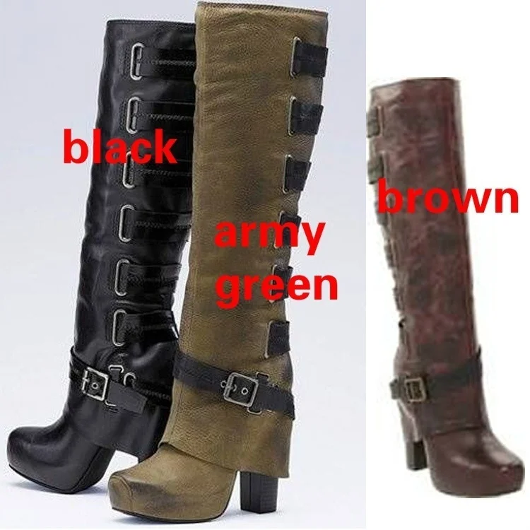 Модные женские ботфорты Сапоги на толстом каблуке сапоги выше колена с завязками