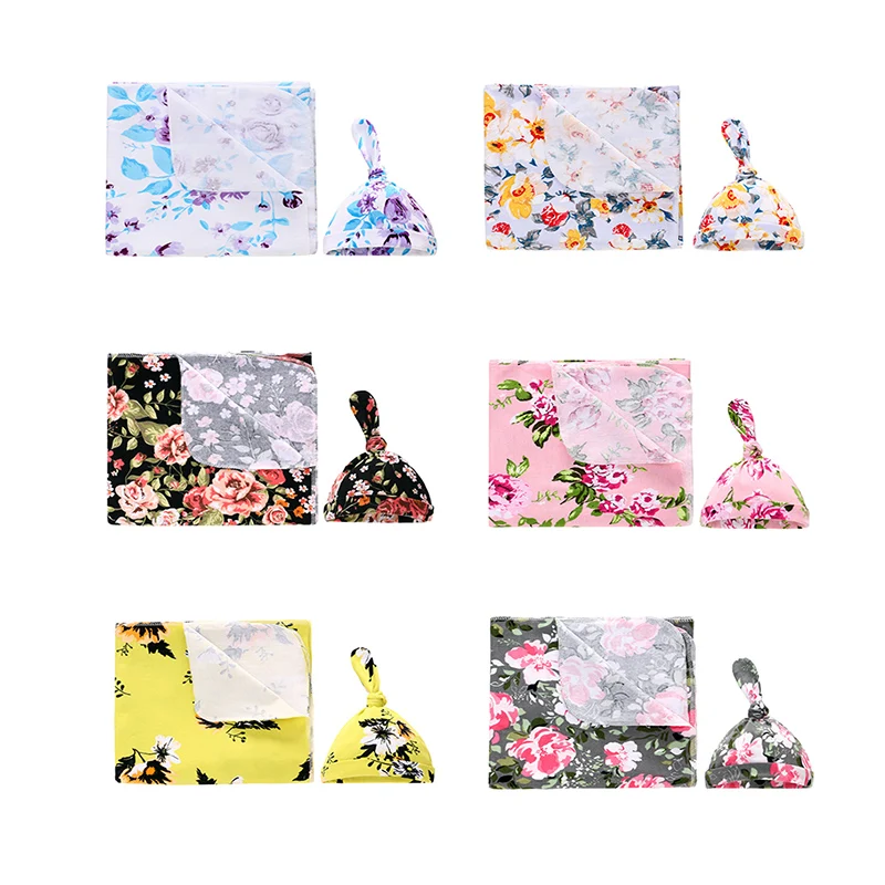 1 комплект детское муслиновое одеяло для пеленания с цветочным принтом + шапочка