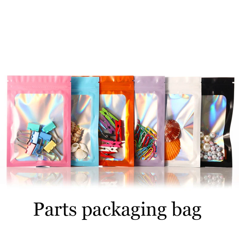 

Resealable Foil Window Life Small Items Storage Zipper Bag 100Pcs/Lot Holographic Rainbow Film Jewelry Eye-Shadow Package Pouch