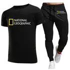 Летний мужской костюм с футболкой и брюками National Geographic, спортивная одежда, спортивный костюм, Мужская футболка с коротким рукавом, комплект из 2 предметов