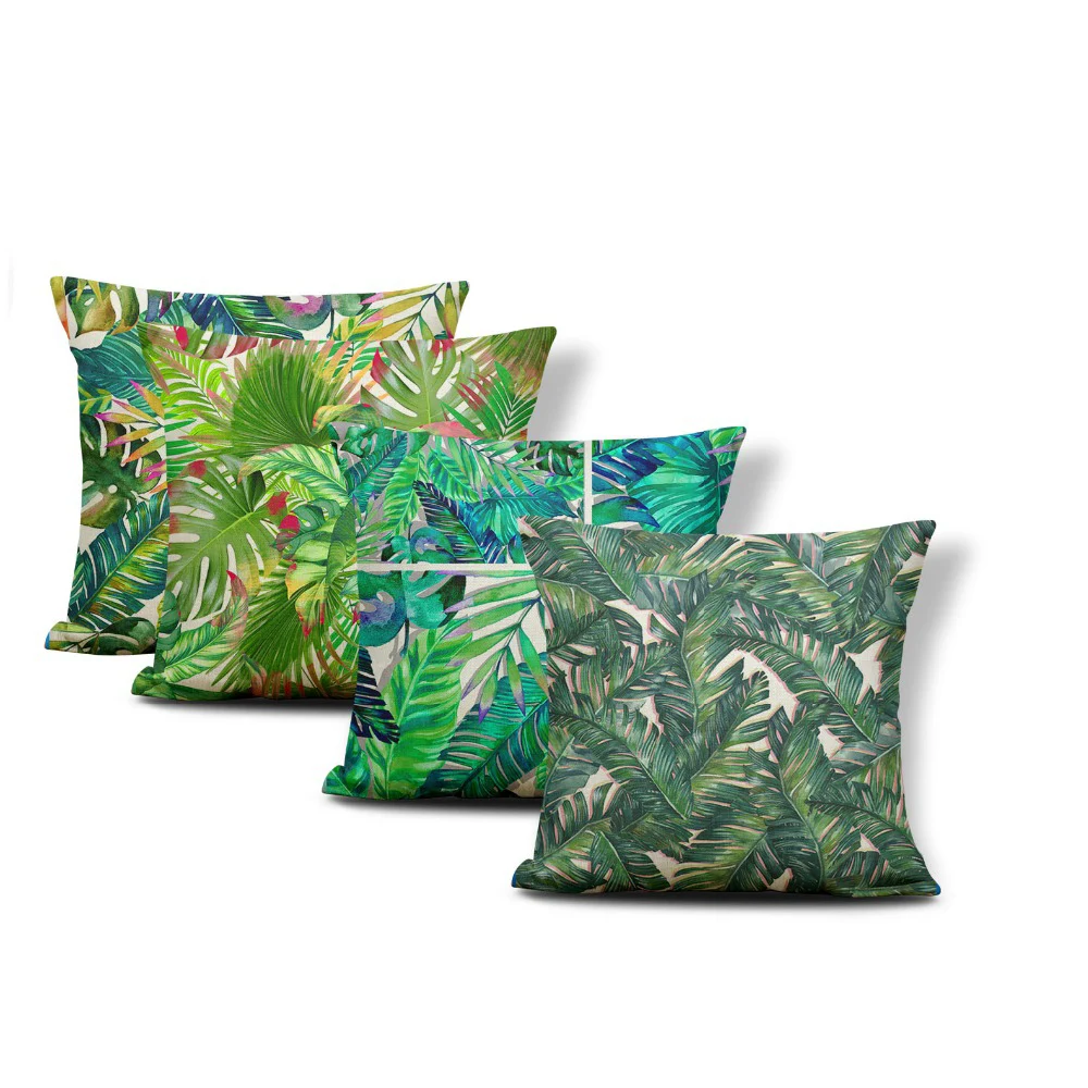 

Green Fresh Pillow Leaves Red Apple Parrot Flowers Square Cushion Cover Living Room Polyester Linen Decoration Cushion Cover