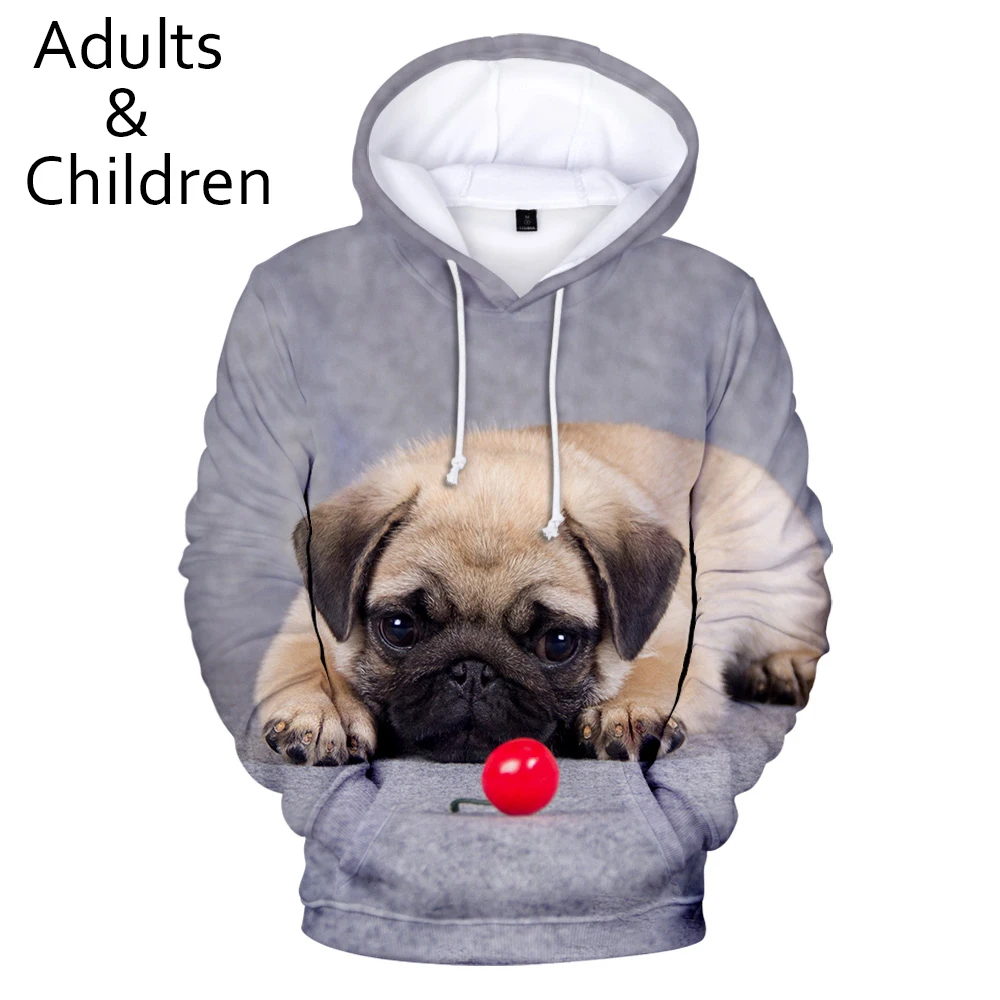 

3D Cute Pug Hoodies Men Women Sweatshirts Harajuku Kids Hoodie pullovers New Print 3D Pug Hooded Autumn boys girls streetwear