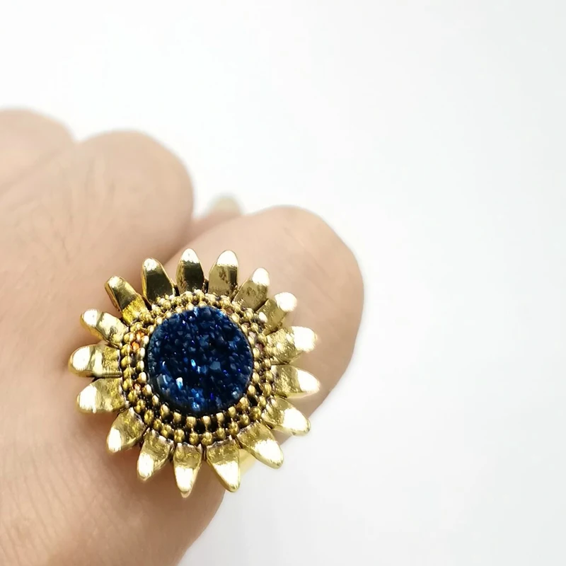 Женское кольцо с цветком подсолнуха регулируемое из золотого цвета для девочек