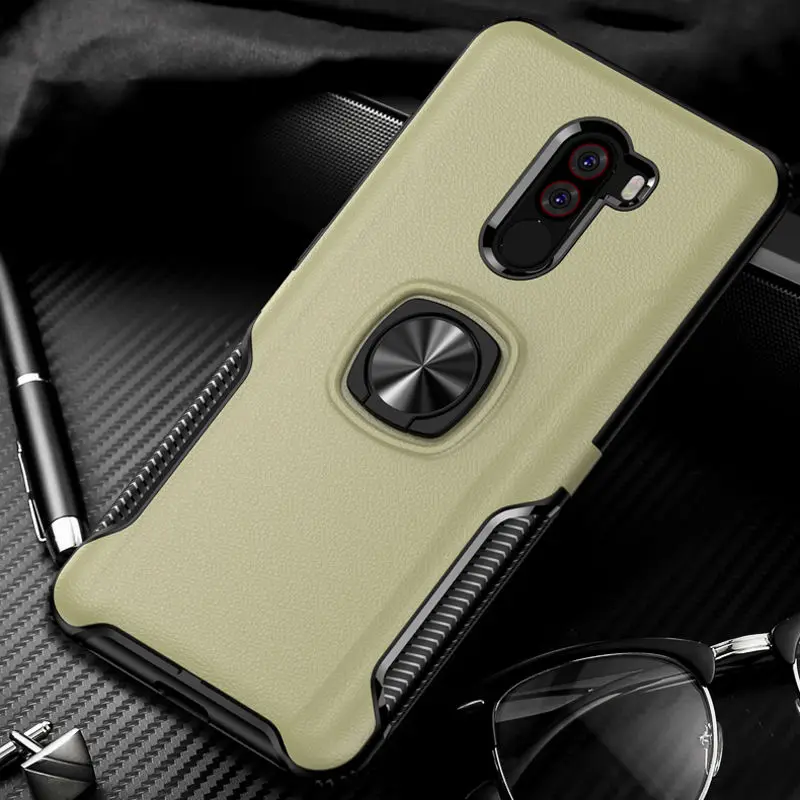 Противоударный защитный чехол для Xiaomi POCOPHONE F1, металлическое кольцо на палец, подставка, магнитный кронштейн, задняя крышка, Xiaomi POCOPHONE F1, чехол s - Цвет: Gold