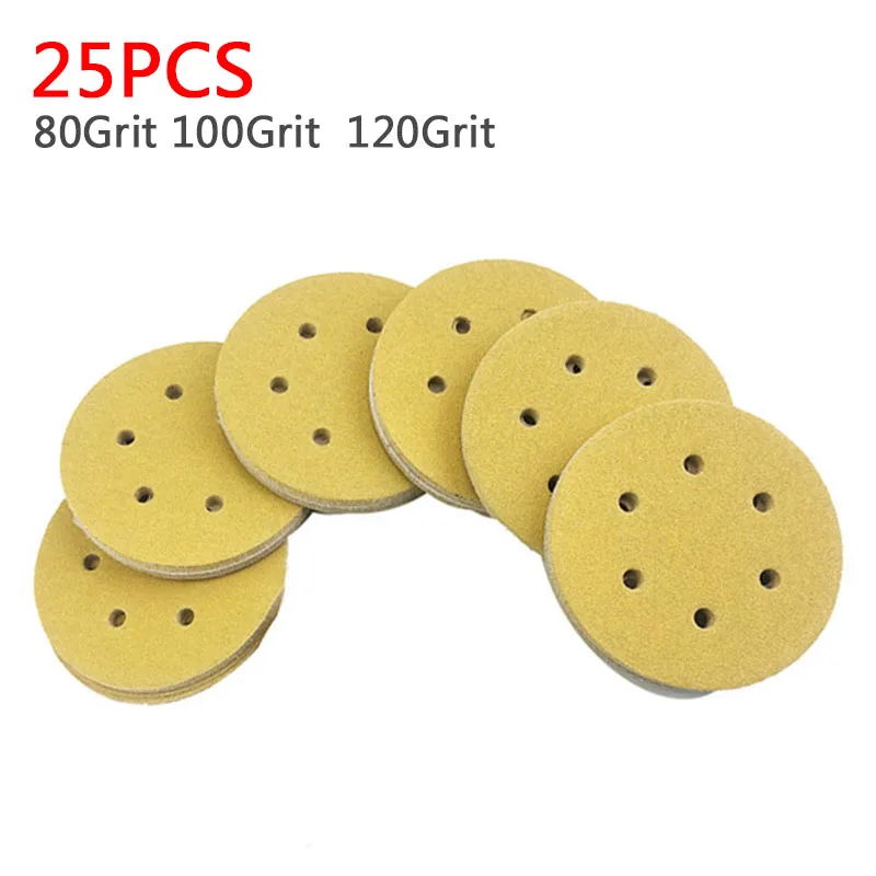 25pcs 15cm Sandpapers 6 Hole Hook And Loop Dry Sanding Disc Sandpaper For Car Metal Polishing Accessories | Инструменты