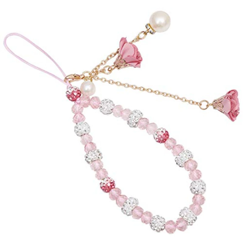 

Selenite Crystal Hand Wrist Lanyard with Pendants of Artificial Flower and Imitation Pearls crystals jewelry Cellular phone drop