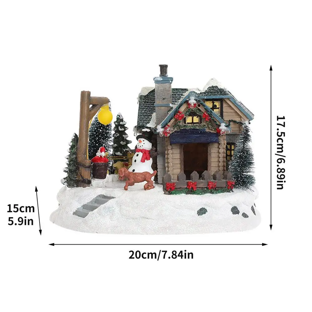Рождественская сцена деревенские дома фигурка музыкального сборная смола зима