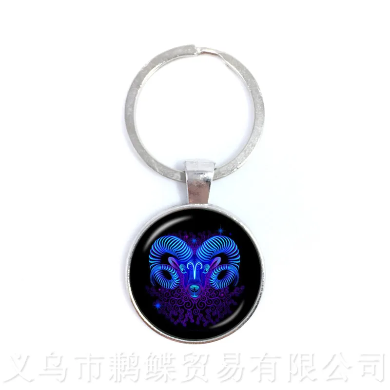 

New 12 Zodiac Signs Keychains Retro Twelve Constellations Cabochon Glass Time Gem Pendant Necklaces Free Shipping