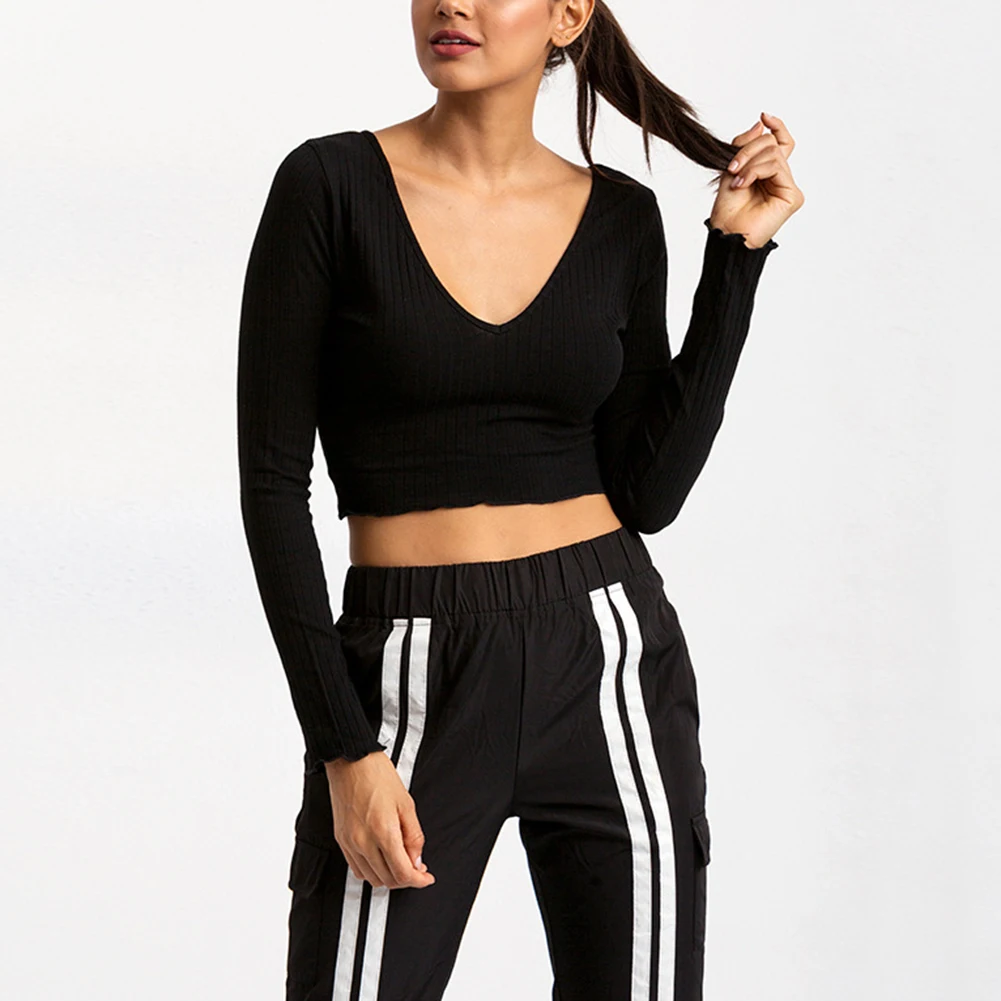 Осенний женский свитер сексуальные топы с глубоким V-образным вырезом черный