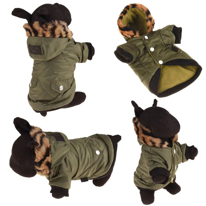 

Dog Coats Clothes ArmyGreen Jacket Costume Thickening Warm Suitable Winter Trendy Style 6 Sizes Bulldog Pug Puppy Pets Clothing