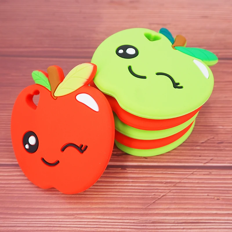 

Chenkai 10PCS Silicone Apple Teether Toys Chewable Fruits Shape Products Nursing Gift Accessory BPA free