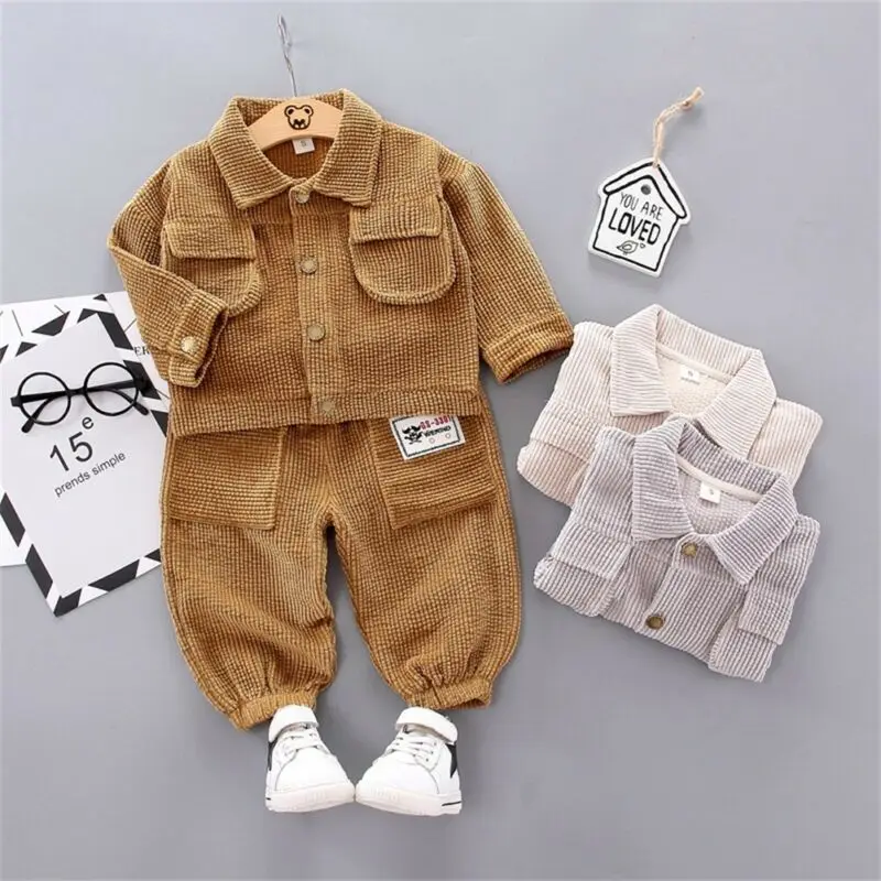 Child Toddler Fashion Autumn Long Sleeve Corduroy work wind Outfits Warm Jacket Coat + Shirt+ Pants Leggings Kids Baby Boy Girl | Детская