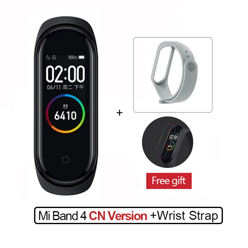 CN Add Gray Strap Новейший Xiaomi mi-браслет 4, фитнес-браслет с цветным экраном, Bluetooth 5,0, смарт-браслеты 4, сменный mi Band 3 - Цвет: CN Add Gray Strap