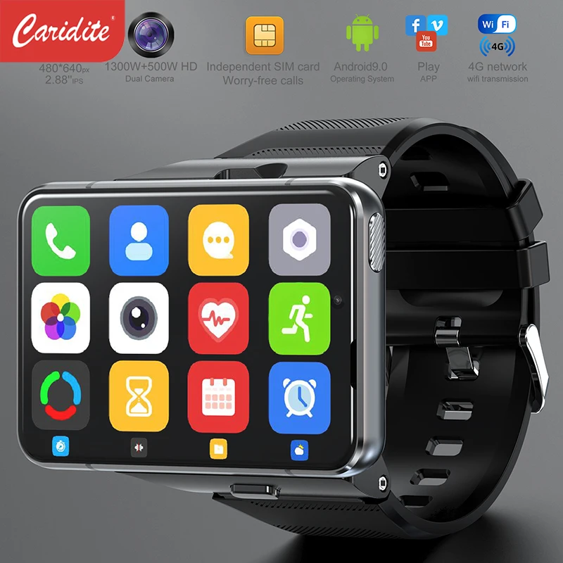 Смарт часы Caridite SH 15 с экраном 2 88 дюйма 9 0 мА Android 4G Беспроводная зарядка 4 + 64 ГБ две