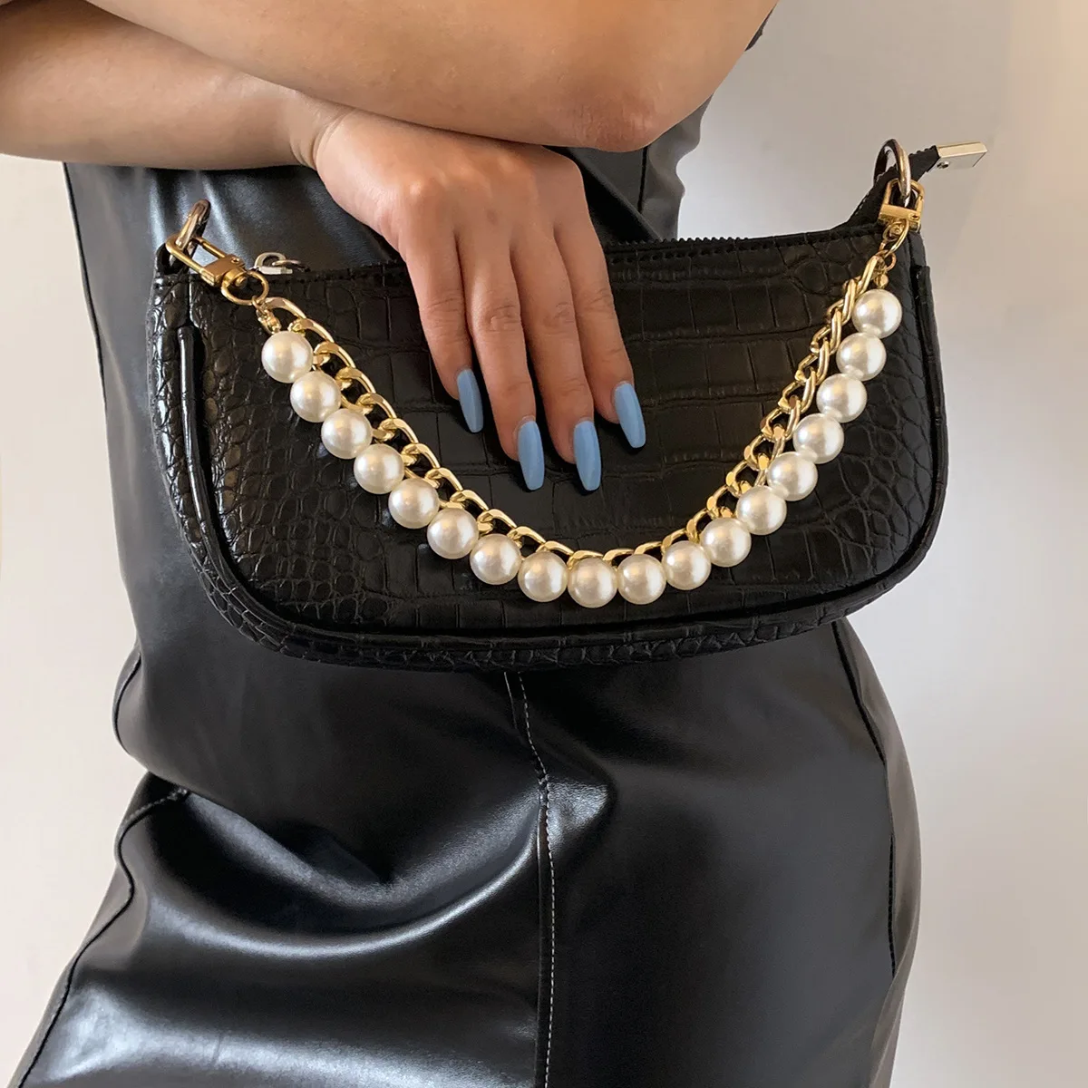 

Fashion Pearl Bag Strap For Handbag Belt DIY Purse Handles Cute Bead Metal Chain Bag Straps Gold Clasp Bag Accessories 24CM