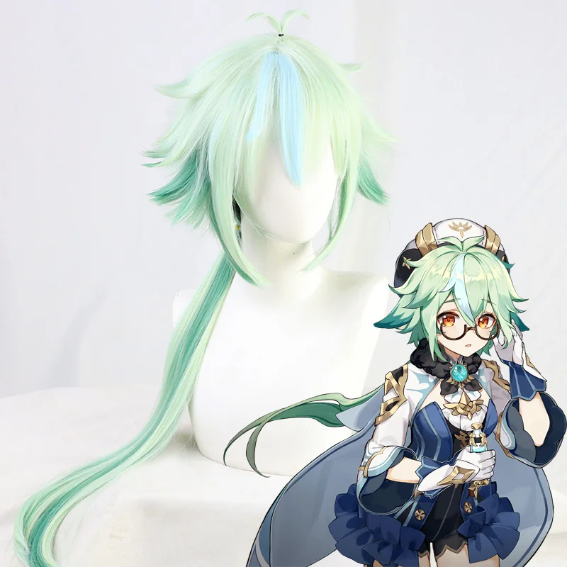 

Sucrose Genshin Impact Green Mixed Long Straight Cosplay Heat Resistant Synthetic Hair Halloween Carnival Party + Free Wig Cap