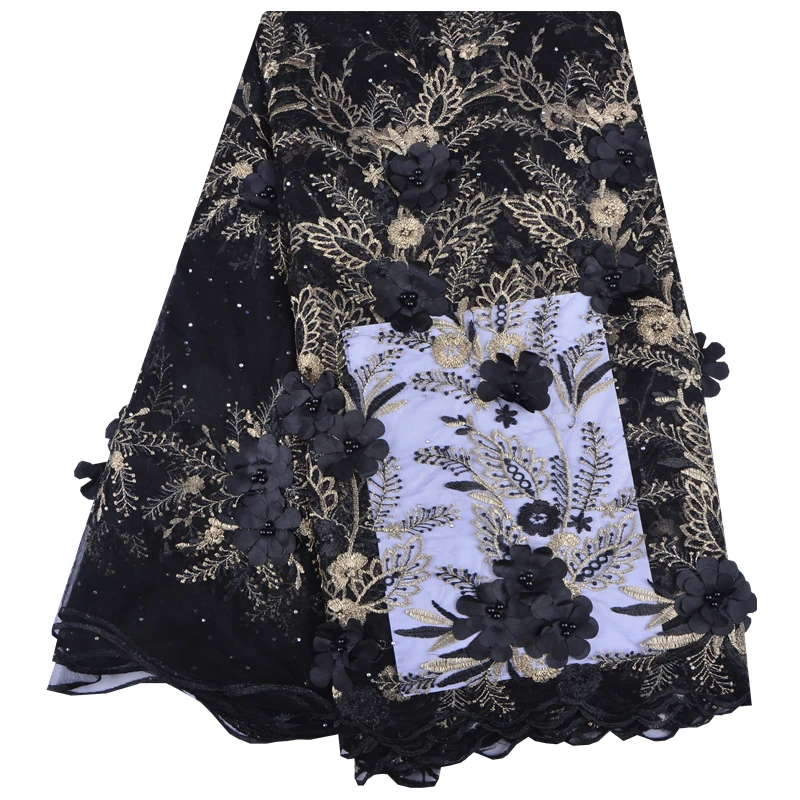 2019 Lateast African Net Lace Fabric 3D flower High Quality Nigerian With Stones French Tulle Mesh For Woman | Аксессуары для