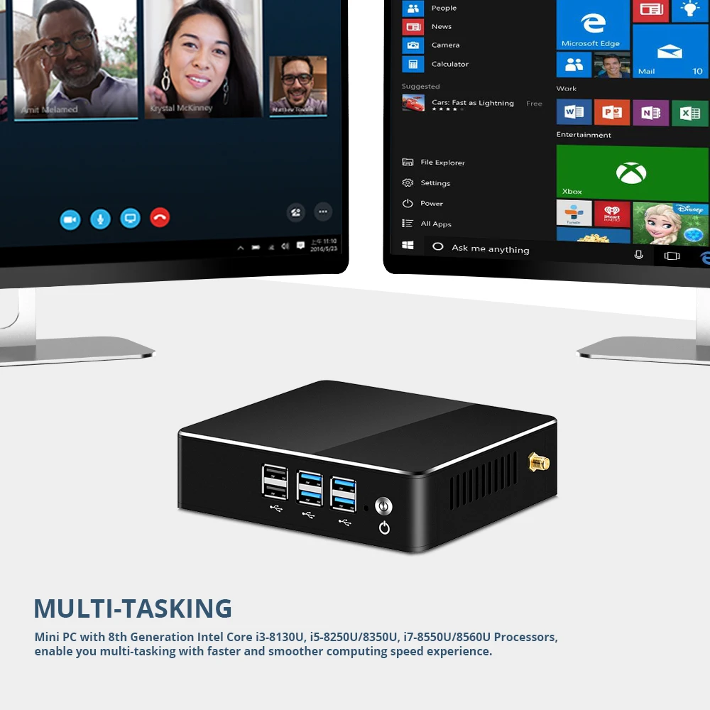 Мини-ПК 8-й процессор Intel Core i7 8550U i5 i3 DDR4 HDMI Windows 10 8 Linux 4K UHD HTPC Настольный неттоп