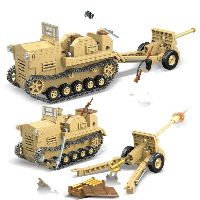 

New 450pcs WW2 Tank Series Japan Field Gun Tractor Building Blocks Model Bricks WW2 Military Figures Toys