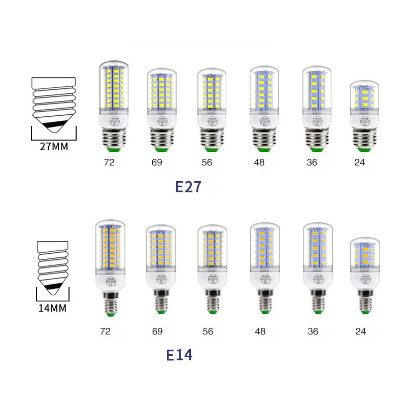 Светодиодная лампа Е27/Е14 SMD5730 для светильников 220 В 24/36/48/56/69/72 светодиода|e14 led bulb