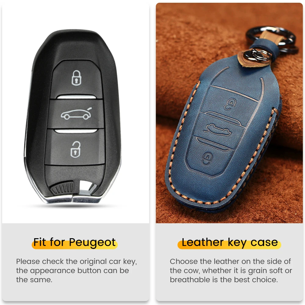 KEYYOU For Citroen Peugeot 508 301 208 308 408 307 206 Handmade Leather Car Key Case Pouch Cover Protector Skin | Автомобили и