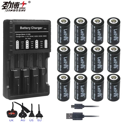 12X B and Charger 4X16340 650mah 3,7 v cr123a 16340 аккумуляторная батарея rcr123a 16340 литиевые батареи+ 4-слот, зарядное устройство для фонарика - Цвет: 12X B and Charger