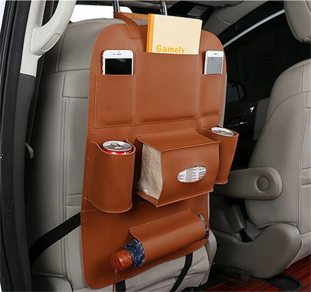 

1 Piece Universal Brown Car Seat Back Multi-Pocket Leather Storage Bag Organizer Holders