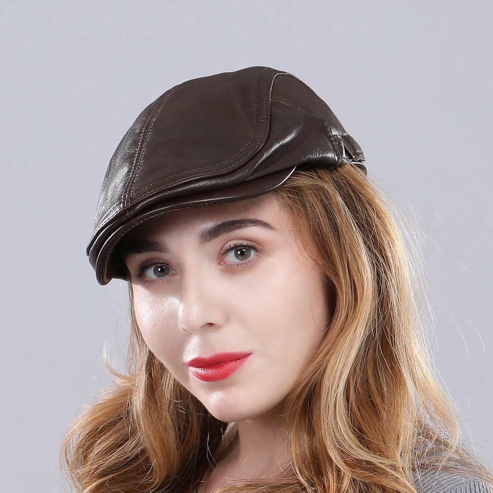 Высококачественная Женская кепка из 100% натуральной овечьей кожи Регулируемая