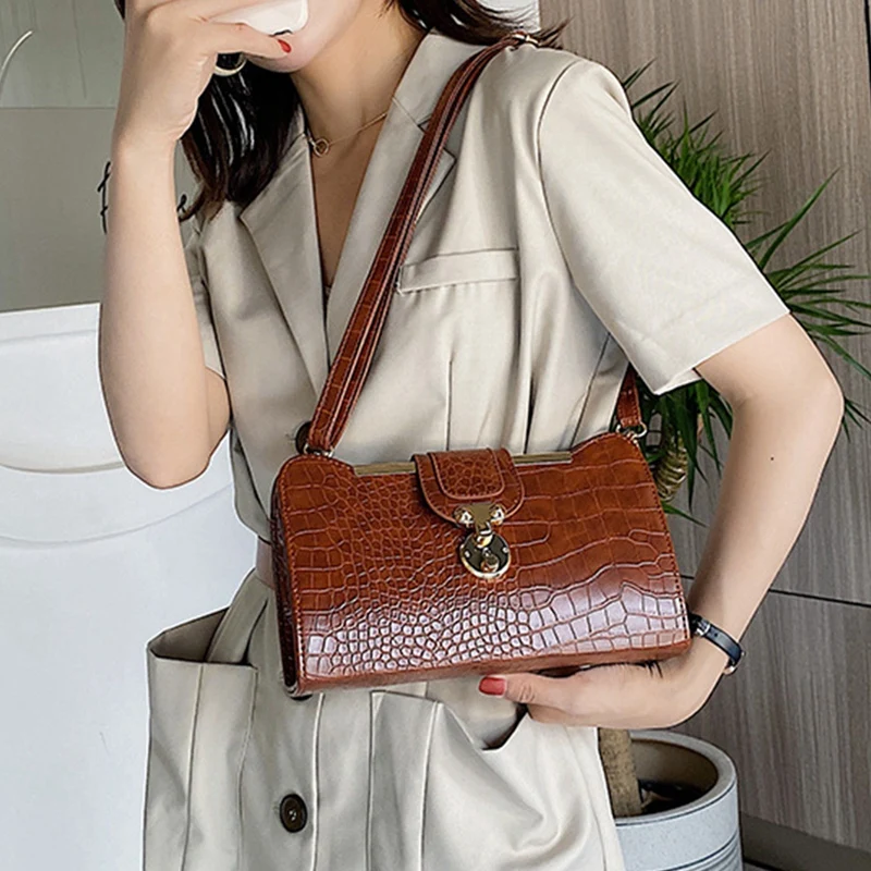 Роскошные Сумки Винтаж замок с узором крокодиловая кожа Сумка через плечо