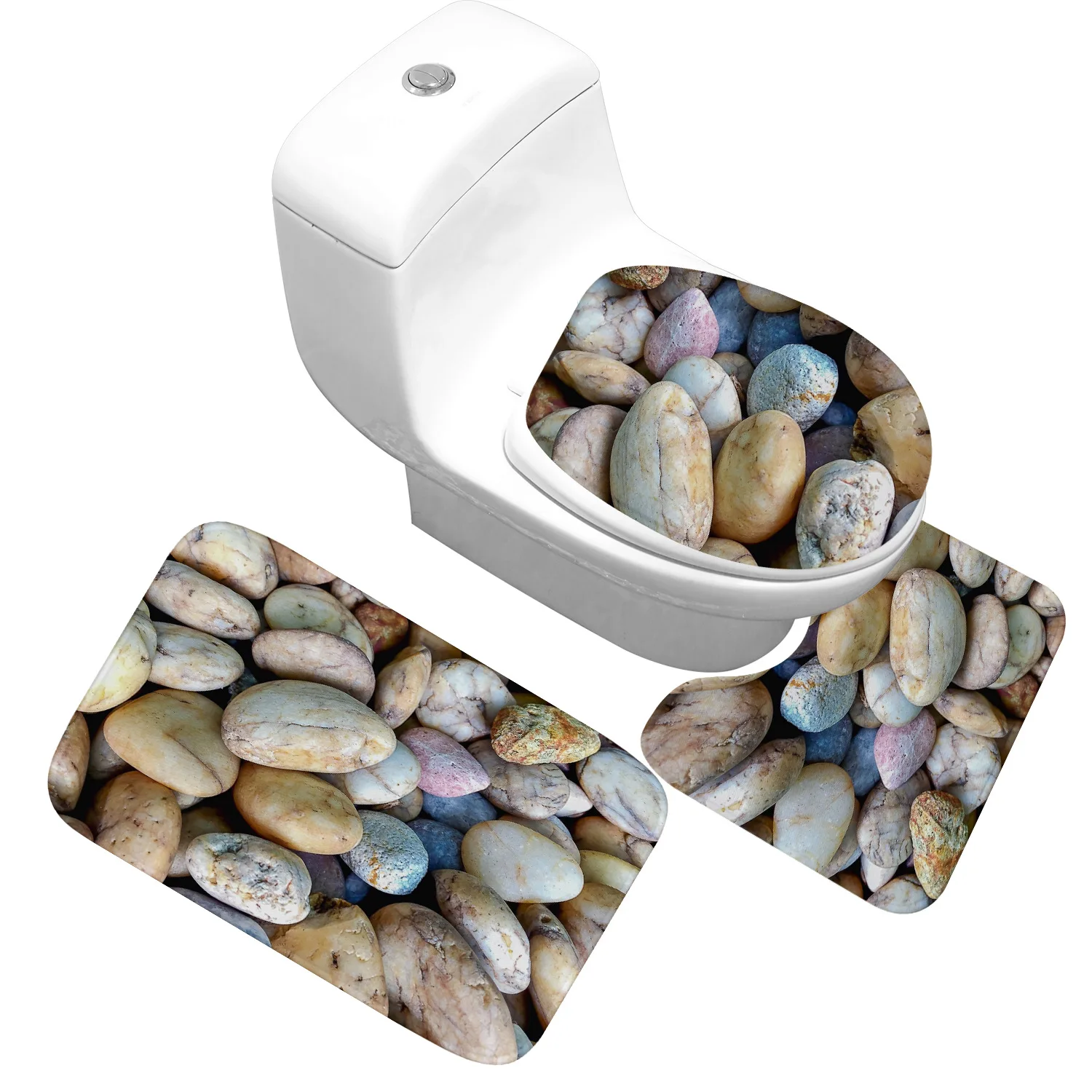 

Zeegle 3D Stone Memory Foam Bath Mats Set 3Pcs Anti-slip Floor Mats Bathroom Toilet Rugs Absorbent Bathroom WC Mat