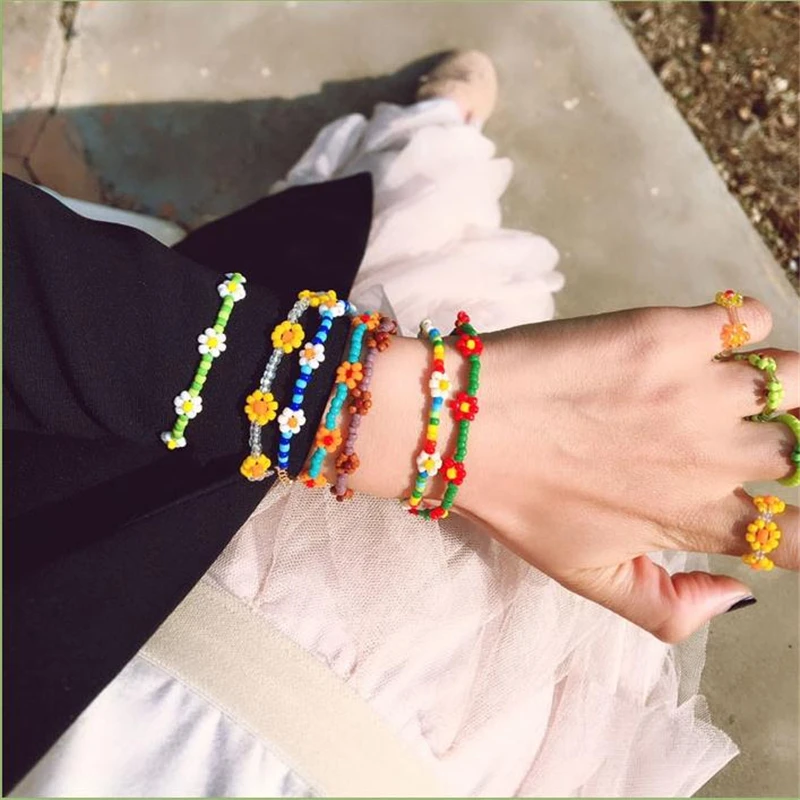 2021 Новинка в Корейском стиле с милыми цветами для девочек браслеты маргаритками