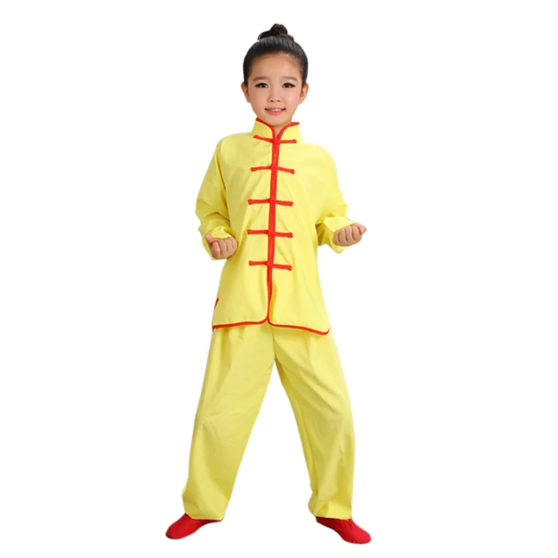 yellow long slleve New Wushu Costume Children Chinese Traditional Clothing Kids Martial Arts Uniform Kung Fu Suit Girls Boys Stage Performance Set - Цвет: yellow long slleve