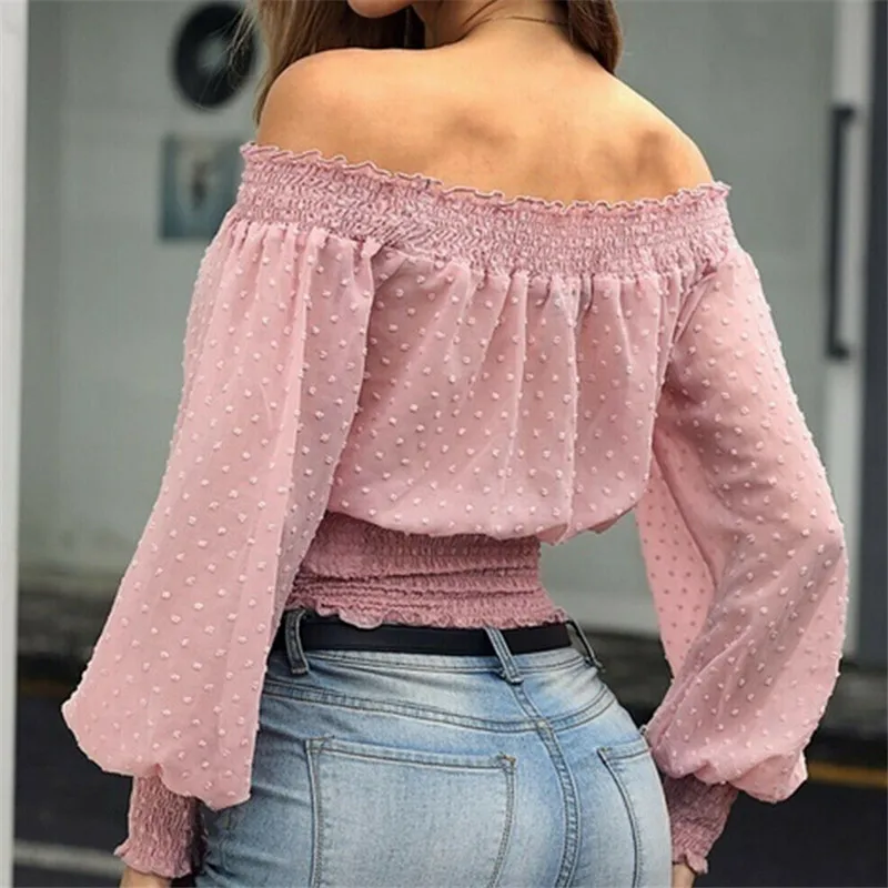 Женская блузка с длинным рукавом рубашка открытыми плечами в стиле High Street