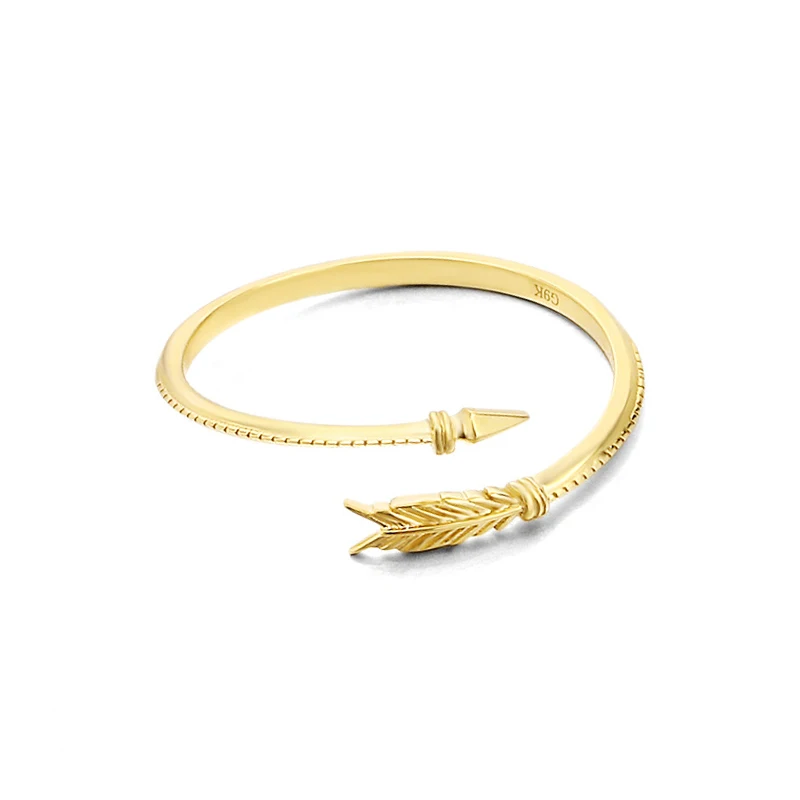 

Dainty Arrow 9K Solid Gold Ring Stacking Layering Jewelry Bypass Ring Thin Delicate Band Unique Open Adjustable Twist Wrap Ring