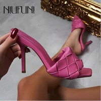 size 35 41 women sandals slippers stiletto square toe woven woman slides peep toe solid color high heels shoes for women mules