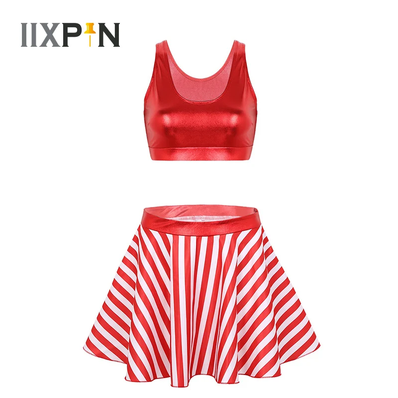 Женский Рождественский нарядный костюм танцевальный эротичный металлический