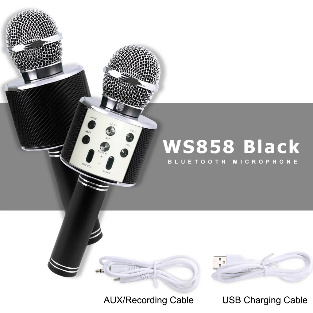 WS858 профессиональный Bluetooth беспроводной микрофон динамик ручной микрофон караоке микрофон KTV музыкальный плеер для вокала, с рекордером