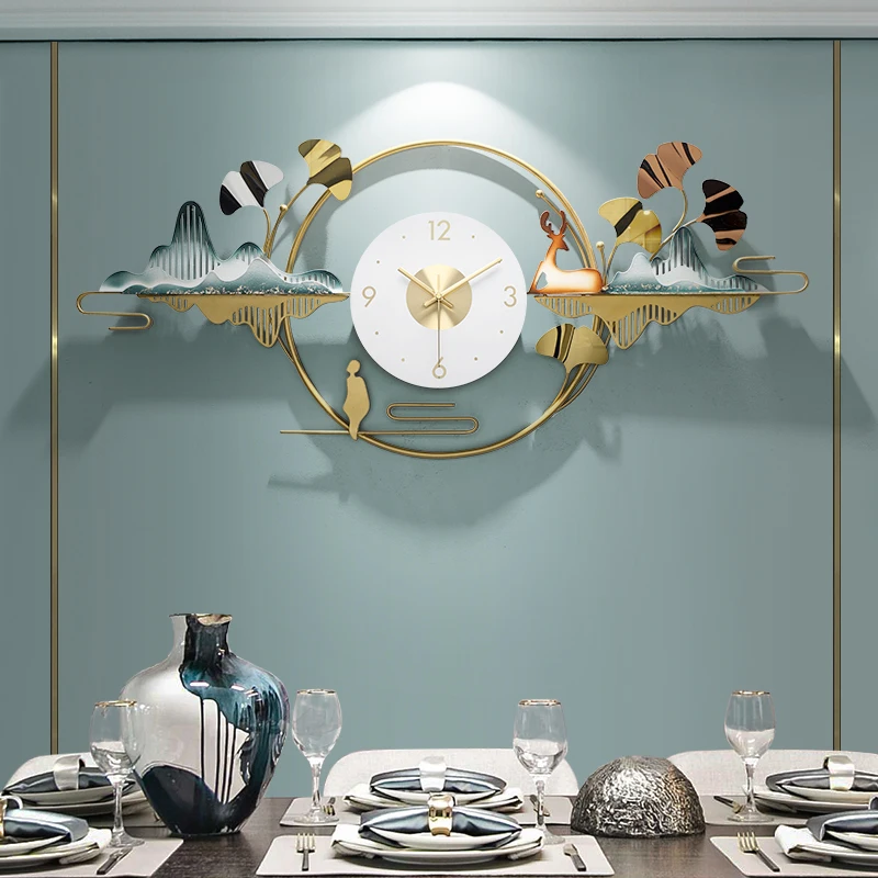 

New Chinese Watch Living Room Wall Clock Decorative Clocks Still Live Water Painting Home Decoration Wall Hanging Ornaments