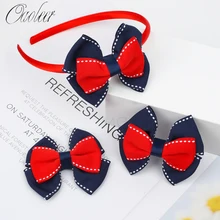 Juego de 3 unids/set de lazos para el pelo de 3 pulgadas para niña, pinzas para el pelo para niña, accesorios para el cabello, conjunto de pasadores para el pelo azul marino y rojo, diadema para niña (3)