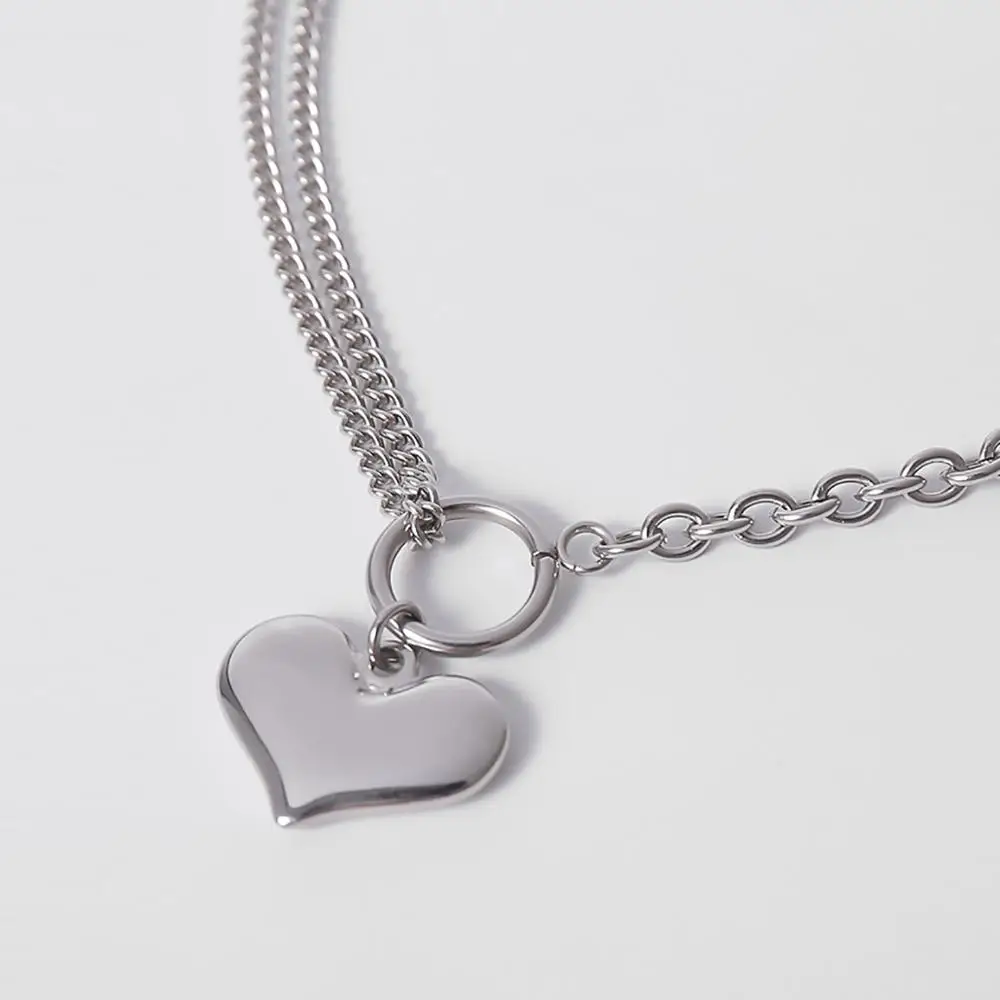 

SHIXIN Punk Lover Heart Pendant Necklace for Women/Men Asymmetry Long Stainless Steel Chains Necklaces Choker Colar 2020 Fashion