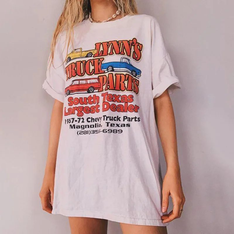 

Casual Loose Crop Tops New Fashion Tshirt Summer Plus Size White Letter Print Graphic Tees Women Vintage Streetwear Short Sleeve